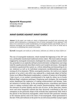 33 Avant-Garde Against Avant-Garde