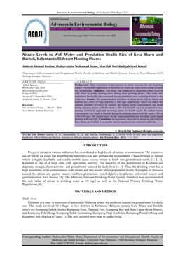 Advances in Environmental Biology, 8(15) Special 2014, Pages: 7-12