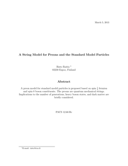 A String Model for Preons and the Standard Model Particles Abstract