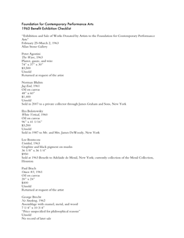 FCA 1963 Exhibition Checklist
