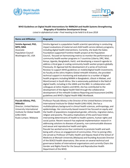 WHO Guidelines on Digital Health Interventions for RMNCAH And