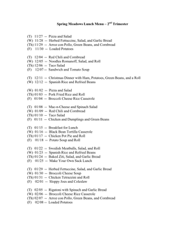 SM Lunch Menu 2Nd Trimester