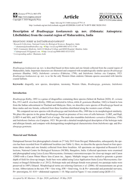 Description of Bradinopyga Konkanensis Sp. Nov. (Odonata: Anisoptera: Libellulidae) from the Coastal Region of Maharashtra, India