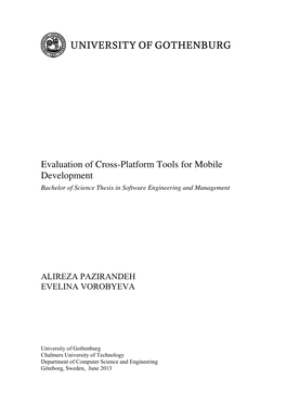 Evaluation of Cross-Platform Tools for Mobile Development Bachelor of Science Thesis in Software Engineering and Management