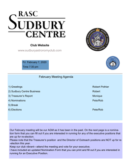 RASC – Sudbury Center Newsletter February 2020