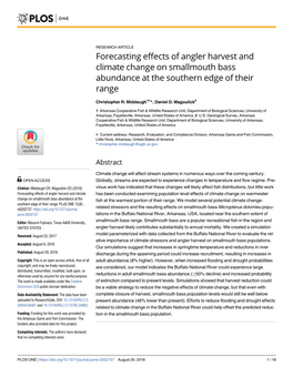 Forecasting Effects of Angler Harvest and Climate Change on Smallmouth Bass Abundance at the Southern Edge of Their Range