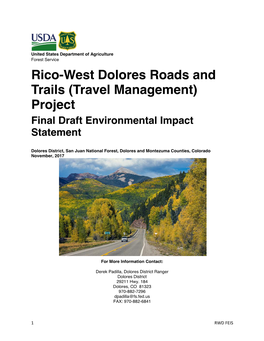 Rico-West Dolores Roads and Trails (Travel Management) Project Final Draft Environmental Impact Statement