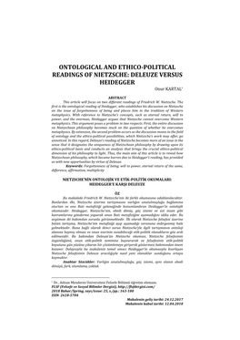 ONTOLOGICAL and ETHICO-POLITICAL READINGS of NIETZSCHE: DELEUZE VERSUS HEIDEGGER Onur KARTAL