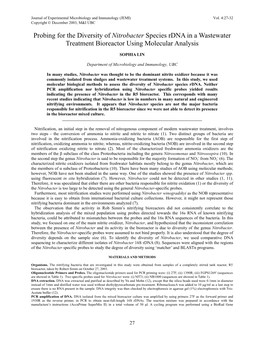 Probing for the Diversity of Nitrobacter Species Rdna in a Wastewater Treatment Bioreactor Using Molecular Analysis