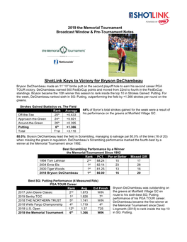 2019 the Memorial Tournament Shotlink & Broadcast Window Notes