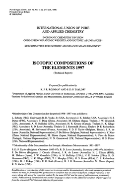 ISOTOPIC COMPOSITIONS of the ELEMENTS 1997 (Technical Report)