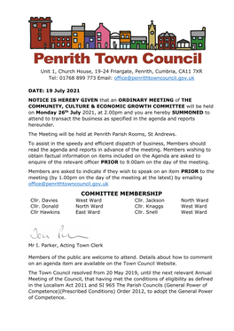 COMMITTEE MEMBERSHIP Cllr