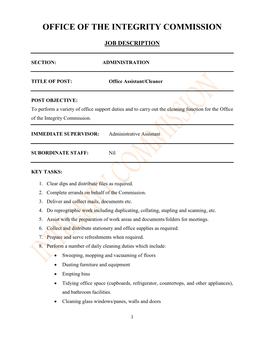 Job Description – Office Assistant/Cleaner