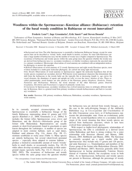 Woodiness Within the Spermacoceae–Knoxieae Alliance (Rubiaceae): Retention of the Basal Woody Condition in Rubiaceae Or Recent Innovation?