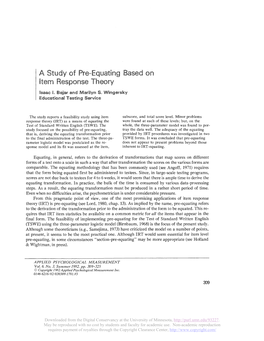A Study of Pre-Equating Based on Item Response Theory Isaaci