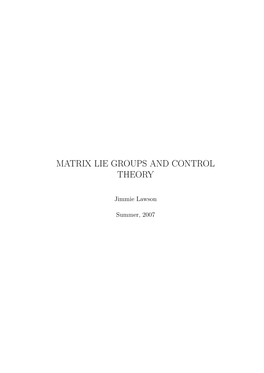 Matrix Lie Groups and Control Theory