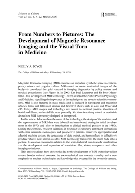 From Numbers to Pictures: the Development of Magnetic Resonance Imaging and the Visual Turn in Medicine