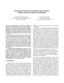 Breaking and Fixing Secure Similarity Approximations: Dealing with Adversarially Perturbed Inputs