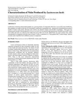 Characterization of Nisin Produced by Lactococcus Lactis