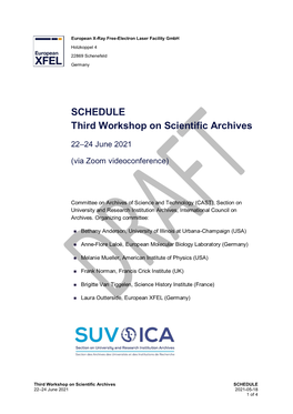 SCHEDULE Third Workshop on Scientific Archives