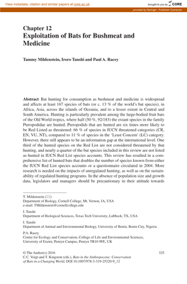 Exploitation of Bats for Bushmeat and Medicine