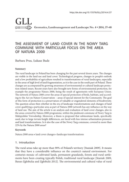 The Assesment of Land Cover in the Nowy Targ Commune with Particular Focus on the Area of Natura 2000