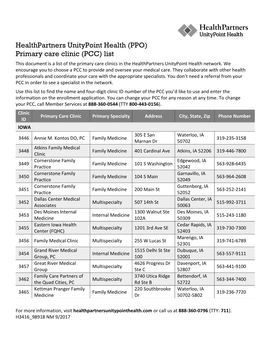 Primary Care Clinic List | Healthpartners Unitypoint Health