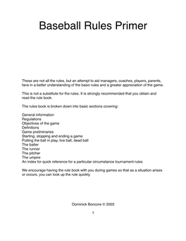 Baseball Rules Primer