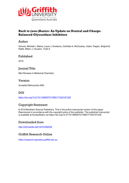 1 Back to (Non-)Basics: an Update on Neutral & Charge-Balanced Glycosidase Inhibitors Michela I. Simone1,*, Laura J. Mares1