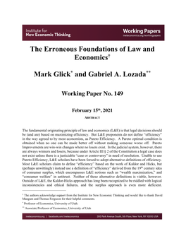 The Erroneous Foundations of Law and Economics† Mark Glick* and Gabriel A. Lozada