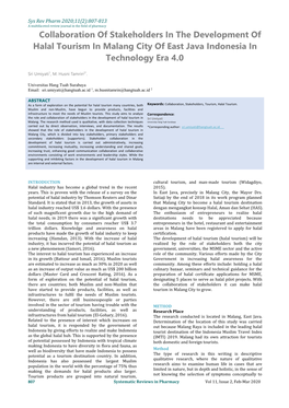 Collaboration of Stakeholders in the Development of Halal Tourism in Malang City of East Java Indonesia in Technology Era