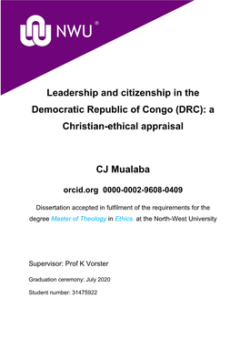 Leadership and Citizenship in the Democratic Republic of Congo (DRC): a Christian-Ethical Appraisal