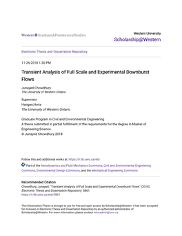 Transient Analysis of Full Scale and Experimental Downburst Flows