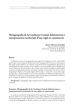 Delimitacions I Interpretacions Territorials D'una Regió En Construcció