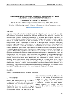 Environmental Effects from the Operation of Heraklion Airport “Nikos Kazantzakis”. Necessity Or Not of Its Relocation E