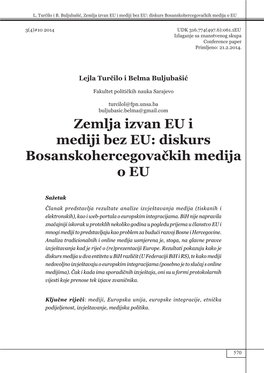 Zemlja Izvan EU I Mediji Bez EU: Diskurs Bosanskohercegovačkih Medija O EU