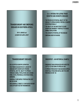 Emerging and Transboundary Diseases in Southern Africa