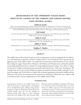 Archaeology of the Uppermost Tanana Basin: Results of a Survey of the Nabesna and Chisana Rivers, East-Central Alaska Joshua J