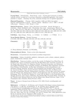 Bournonite Pbcusbs3 C 2001-2005 Mineral Data Publishing, Version 1