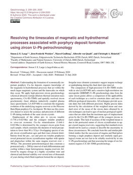 Resolving the Timescales of Magmatic and Hydrothermal Processes Associated with Porphyry Deposit Formation Using Zircon U–Pb Petrochronology