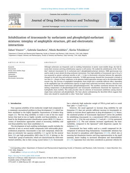 Solubilization of Itraconazole by Surfactants and Phospholipid-Surfactant Mixtures: Interplay of Amphiphile Structure, Ph and Electrostatic T Interactions