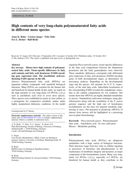 High Contents of Very Long-Chain Polyunsaturated Fatty Acids in Different Moss Species