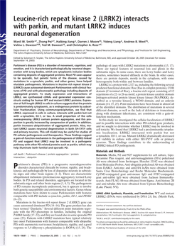 Leucine-Rich Repeat Kinase 2 (LRRK2) Interacts with Parkin, and Mutant LRRK2 Induces Neuronal Degeneration