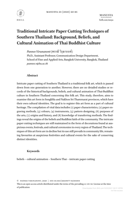 Traditional Intricate Paper Cutting Techniques of Southern Thailand: Background, Beliefs, and Cultural Animation of Thai Buddhist Culture