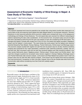 Assessment of Economic Viability of Wind Energy in Nepal: a Case Study of Ten Sites