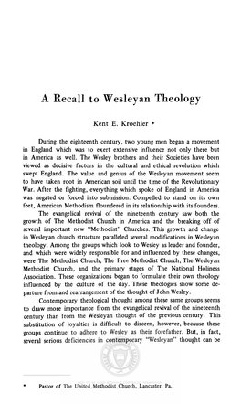 A Recall to Wesleyan Theology