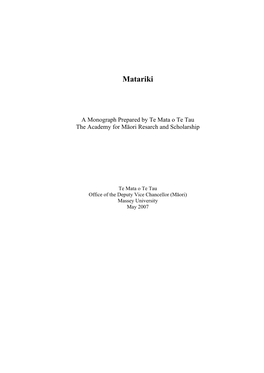 (2007). Matariki, Vol. 1, No. 1