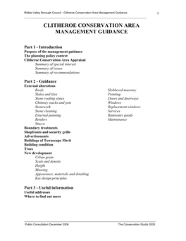 Clitheroe Conservation Area Management Guidance 1 ______CLITHEROE CONSERVATION AREA MANAGEMENT GUIDANCE