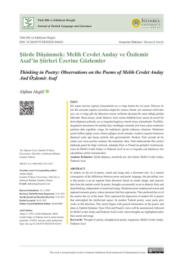 Melih Cevdet Anday Ve Özdemir Asaf'in Şiirleri Üzerine