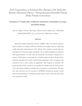 Fast Computation of Solvation Free Energies with Molecular Density Functional Theory: Thermodynamic-Ensemble Partial Molar Volume Corrections